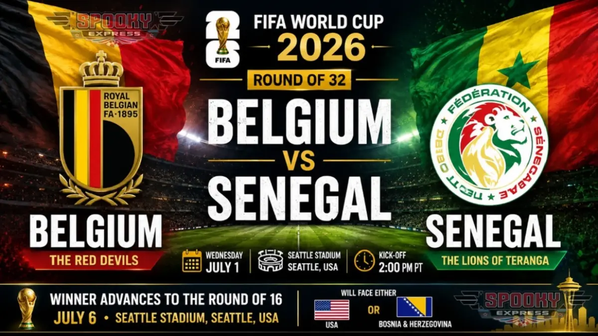Timnas Belgia dan Senegal akan saling menjegal di Seattle Stadium demi memperebutkan satu tiket ke babak 16 Besar Piala Dunia FIFA 2026, Kamis (2/7/2026) dini hari WIB. (Sumber: spookyexpress.com)