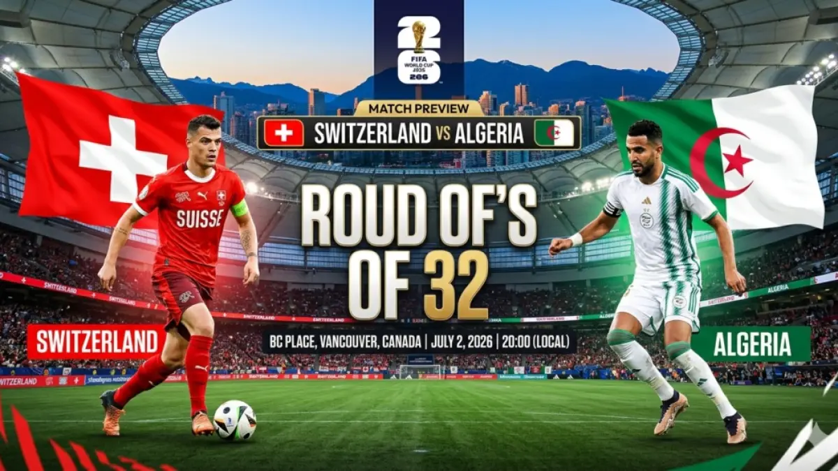 Timnas Swiss bersiap menjajal kekuatan Aljazair di Stadion BC Place Vancouver pada babak 32 besar Piala Dunia FIFA 2026, Jumat (3/7/2026) pagi WIB. (Sumber: khaspress.com)