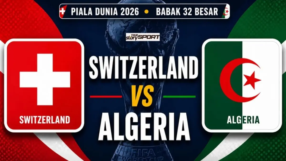 Timnas Swiss dan Aljazair akan saling menjegal di Stadion BC Place Vancouver demi memperebutkan satu tiket lolos ke babak 16 besar Piala Dunia FIFA 2026, Jumat (3/7/2026) pagi WIB. (Sumber: sport.truestory.id)