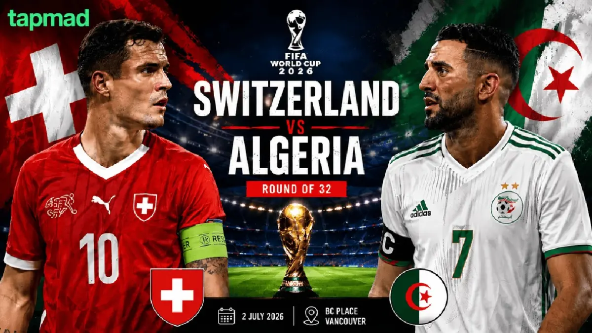 Timnas Swiss dijadwalkan menghadapi Aljazair di Stadion BC Place Vancouver pada babak 32 besar Piala Dunia FIFA 2026, Jumat (3/7/2026) pagi WIB. (Sumber: tapmad.com)