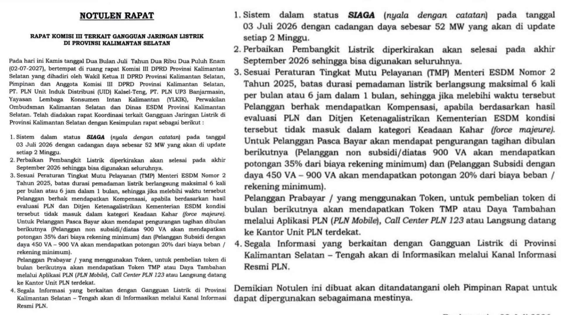 Kompensasi tekait jaringan listrik