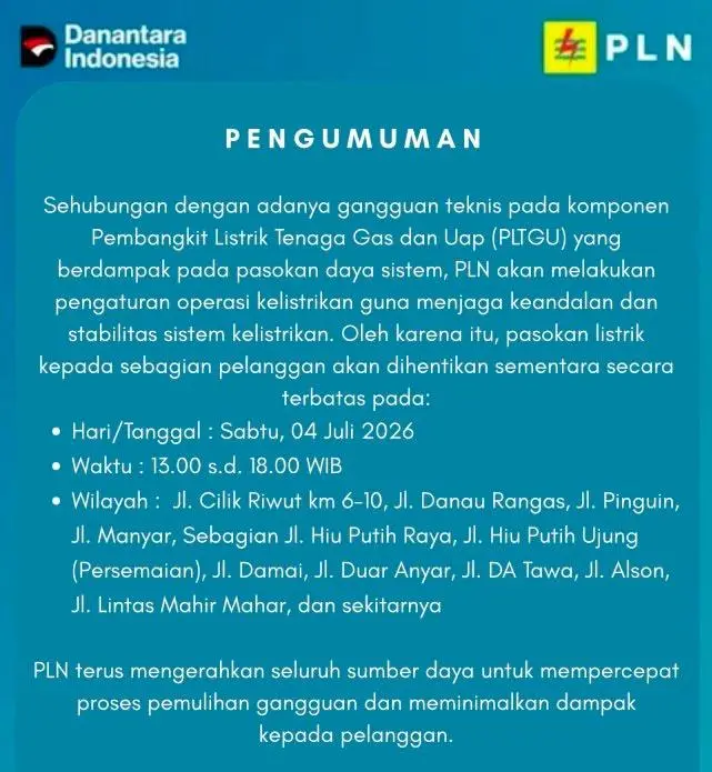 Jadwal pemadaman