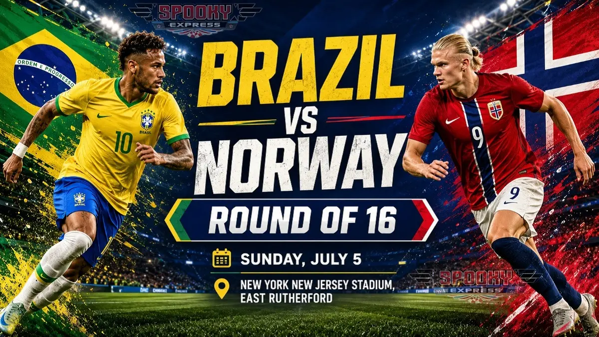 Timnas Brasil bersiap menghadapi Norwegia di New York New Jersey Stadium, New Jersey pada babak 32 Besar Piala Dunia FIFA 2026, Senin (6/7/2026) dini hari WIB. (Sumber: spookyexpress.com)