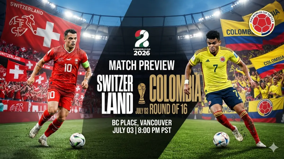 Timnas Swiss dijadwalkan menghadapi Kolombia di BC Place, Vancouver pada babak 16 besar Piala Dunia FIFA 2026, Rabu (8/7/2026) dini hari WIB. (Sumber: 8kstreamlive.com)