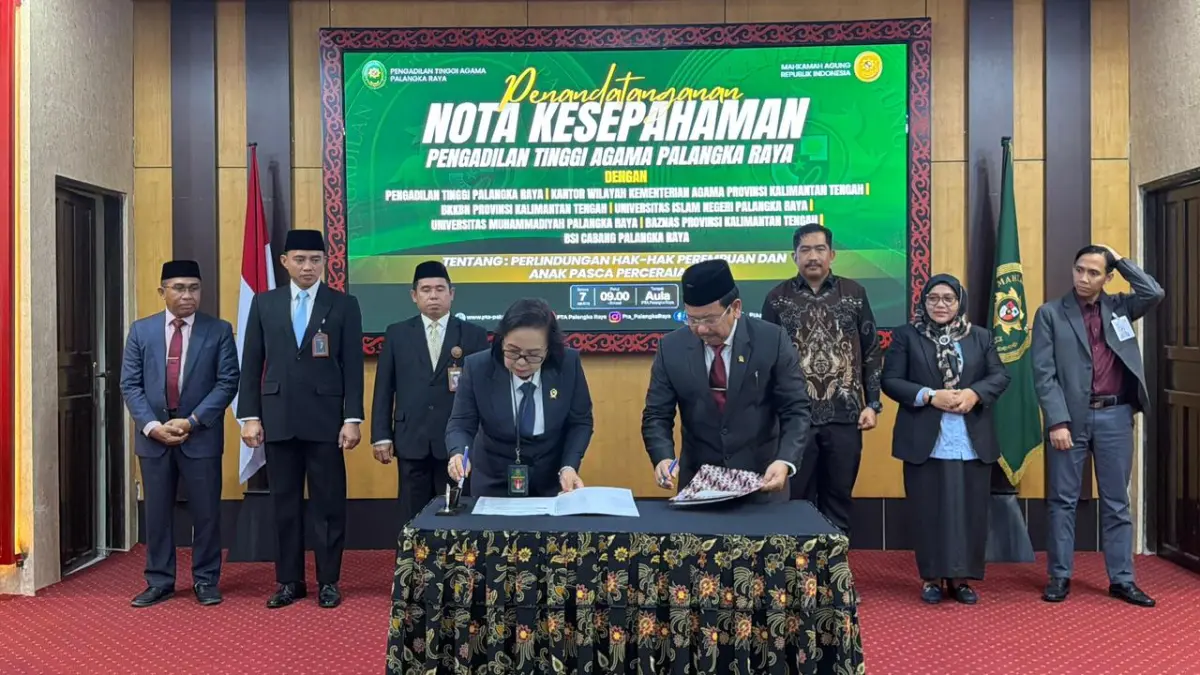 MOU: Penandatanganan Nota Kesepahaman Pengadilan Tinggi Agama Palangka Raya Di kantor pengadilan Tinggi Agama Kota Palangka Raya, Selasa (7/7).