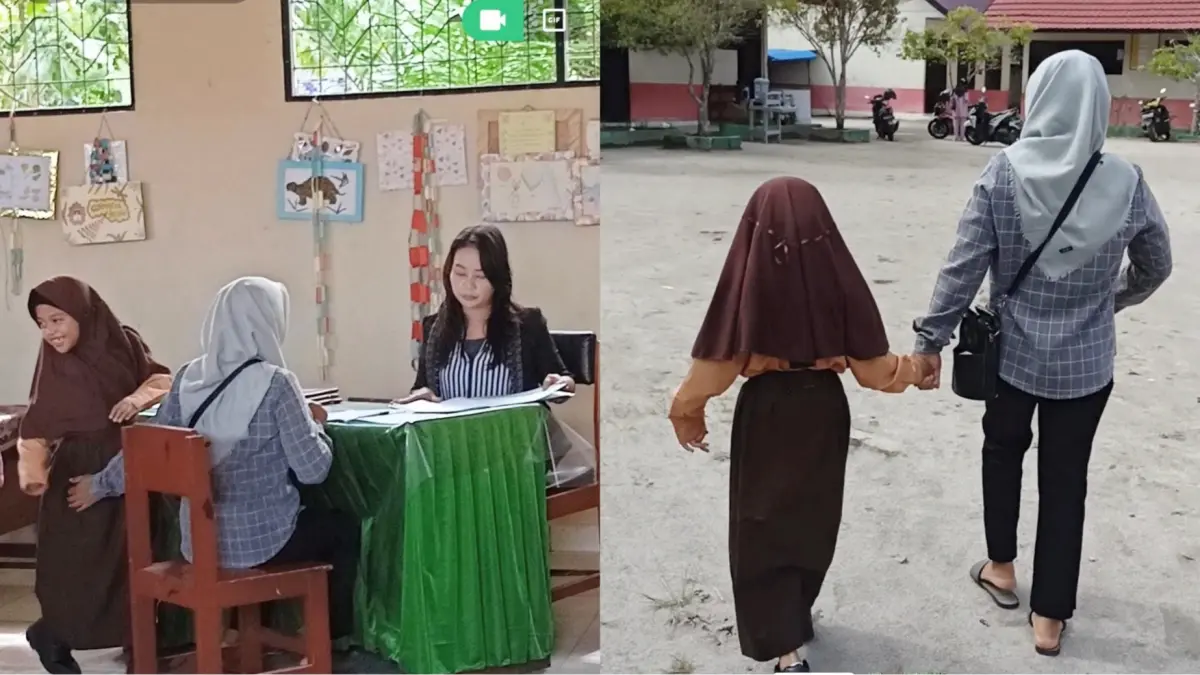 Ilustrasi ibu antar anak di hari pertama sekolah.(Agus Pramono/Kaltengpos.jawapos.com)