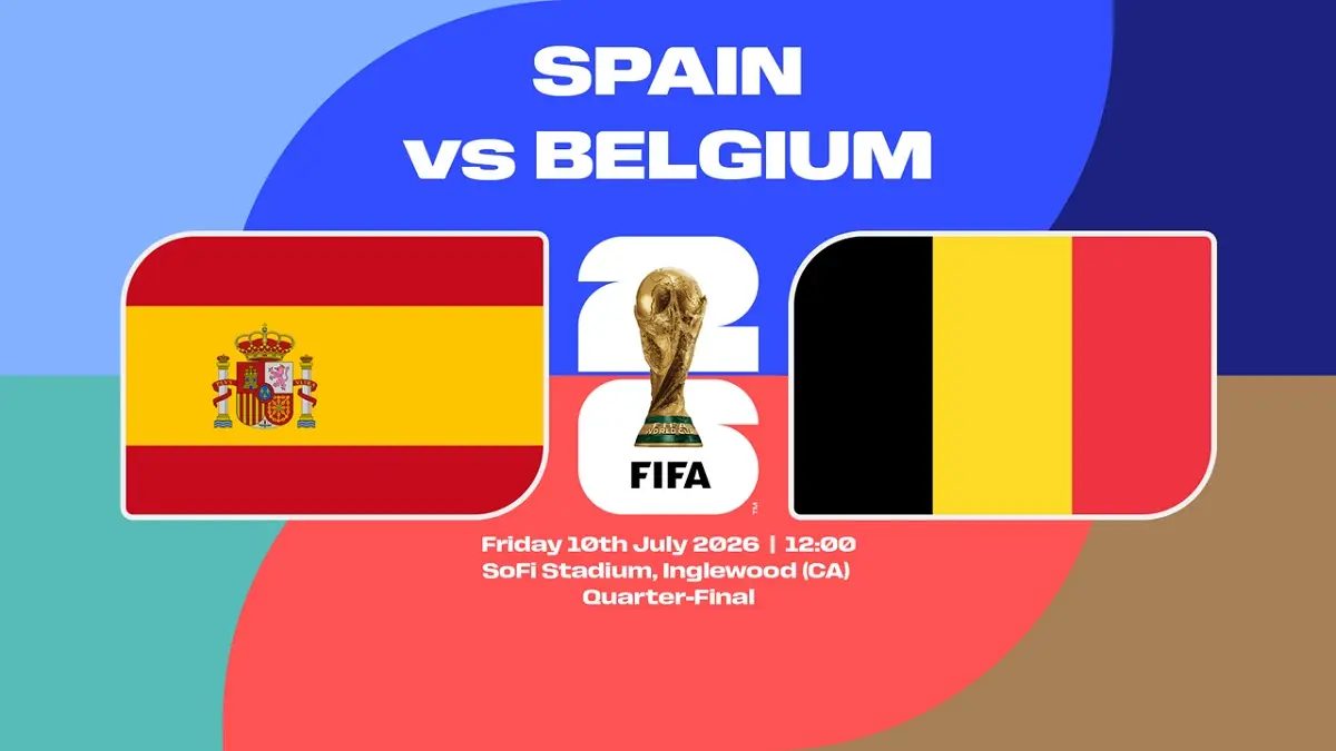Timnas Spanyol dan Belgia akan saling menjegal di Los Angeles Stadium demi memperebutkan tiket semifinal Piala Dunia FIFA 2026, Sabtu (11/7/2026) dini hari WIB. (Sumber: thesportsdb.com)
