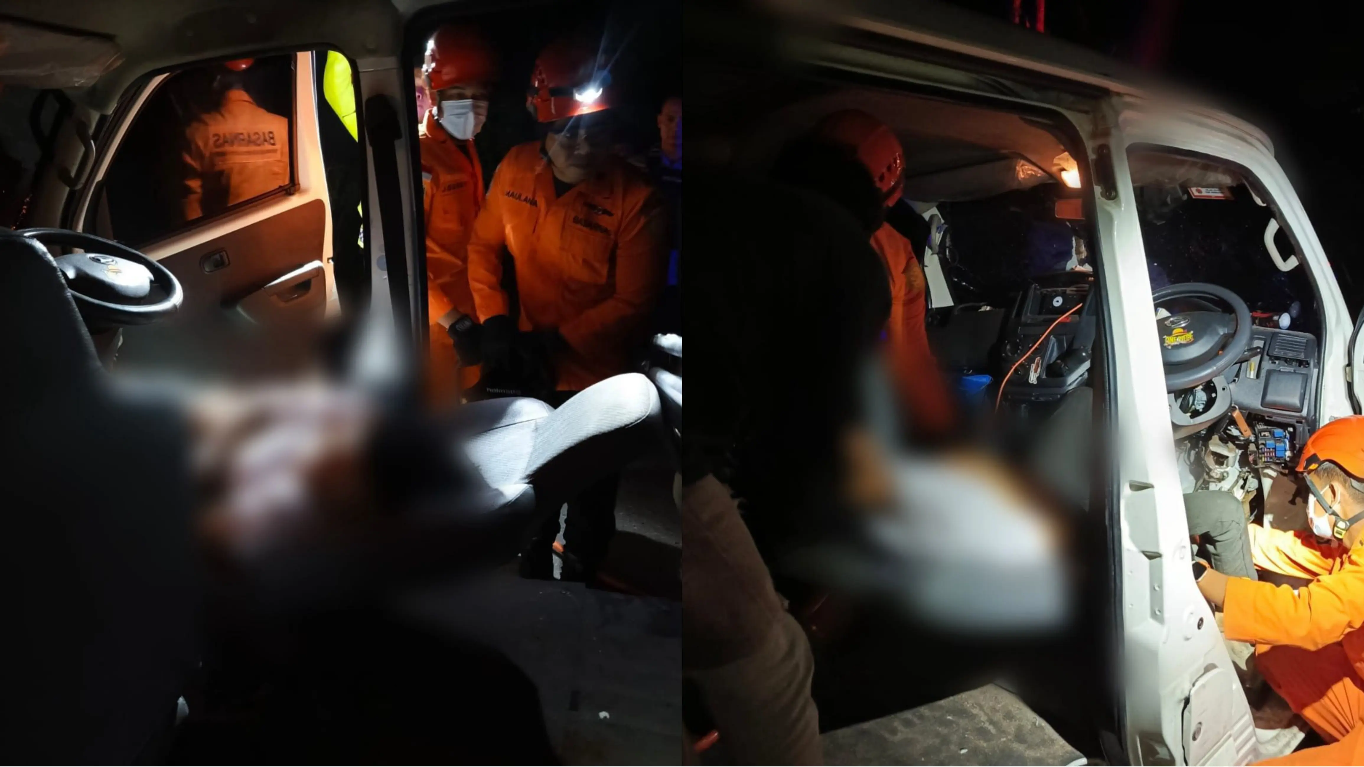 Tim SAR Gabungan mengevakuasi seorang pengemudi mobil yang terjepit.
