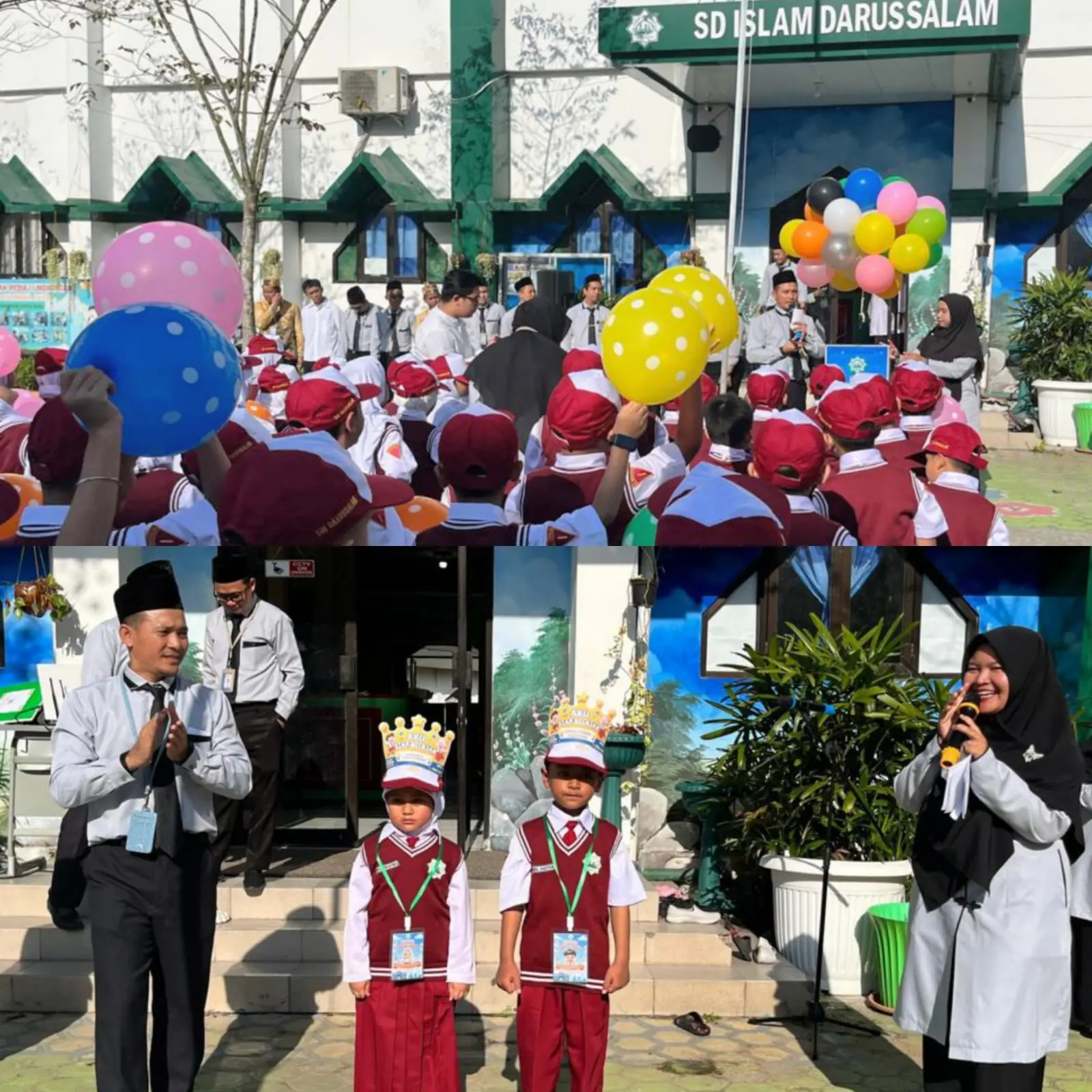 Pelepasan balon udara dan penyematan kartu tanda pengenalkepada perwakilan murid baru MPLS SDIT Darussalam Palangka Raya. Ayu/kaltengpos.jawapos.com