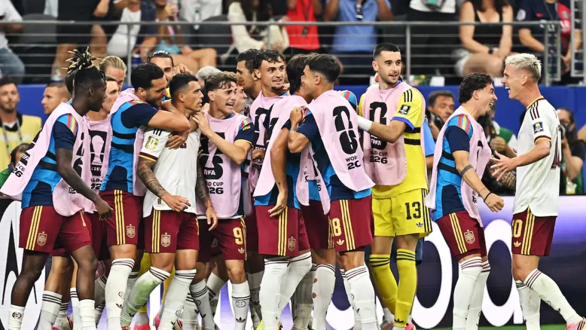 Timnas Spanyol melangkah ke final Piala Dunia FIFA 2026 usai menyingkirkan lawan berat Prancis di babak semifinal di AT&T Stadium, Arlington, Texas, Rabu (15/7) dini hari WIB. (Sumber: Reuters)