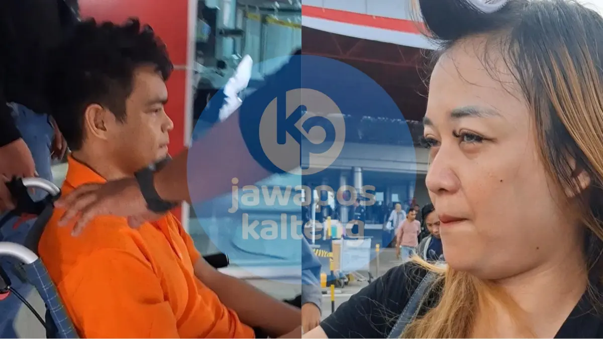 Bio dan 2 pelaku lainnya tiba di Bandara Tjilik Riwut, dan mantan istri Bio turut hadir.(Agus Pramono/kaltengpos.jawapos.com)