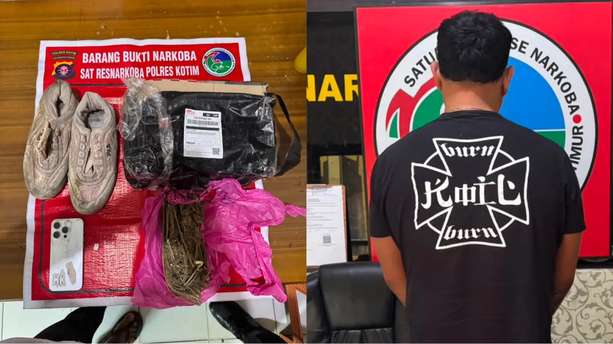 Pelaku dan barang bukti ganja.(Humas)