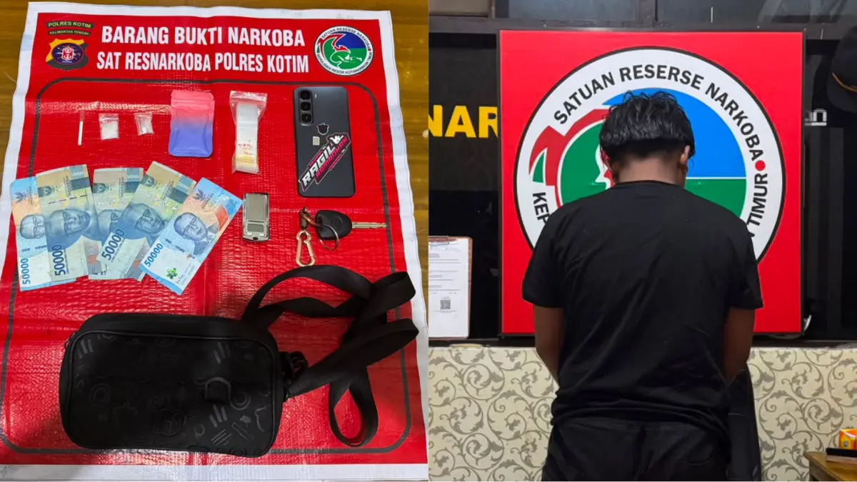 Pelaku dan barang bukti sabu disimpan di bungkus skincare.(humas)