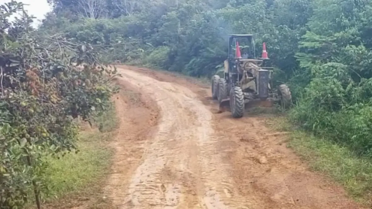 Sejumlah alat berat dikerahkan untuk memacu pekerjaan peningkatan ruas Jalan Ginih–Kinipan di Kecamatan Batang Kawa.(Dok pribadi)