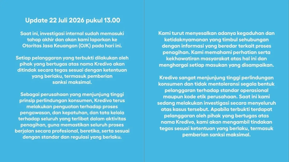 Pernyataan sikap Kredivo.(Instagram)