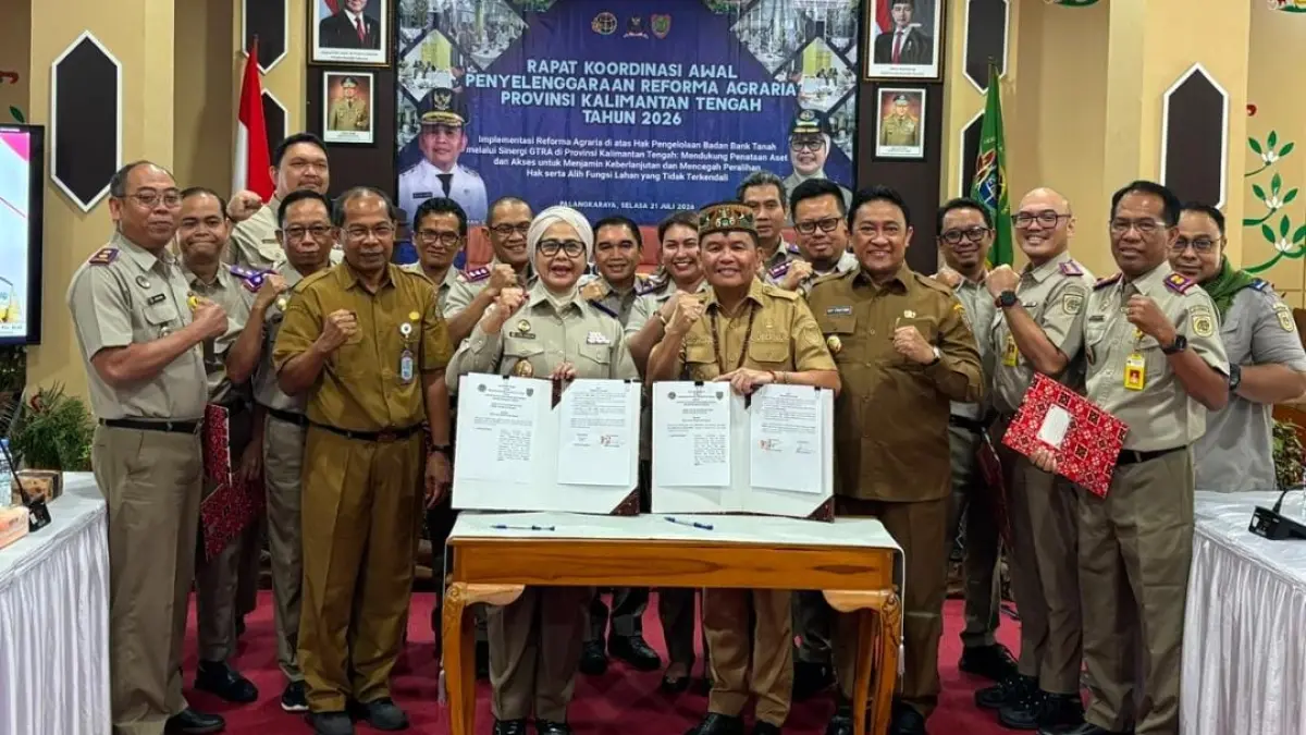 Rapat Koordinasi Awal GTRA Provinsi Kalteng Tahun 2026 yang digelar di Aula Kantor Wilayah BPN Provinsi Kalimantan Tengah.(Rifqi/Kalteng Pos)