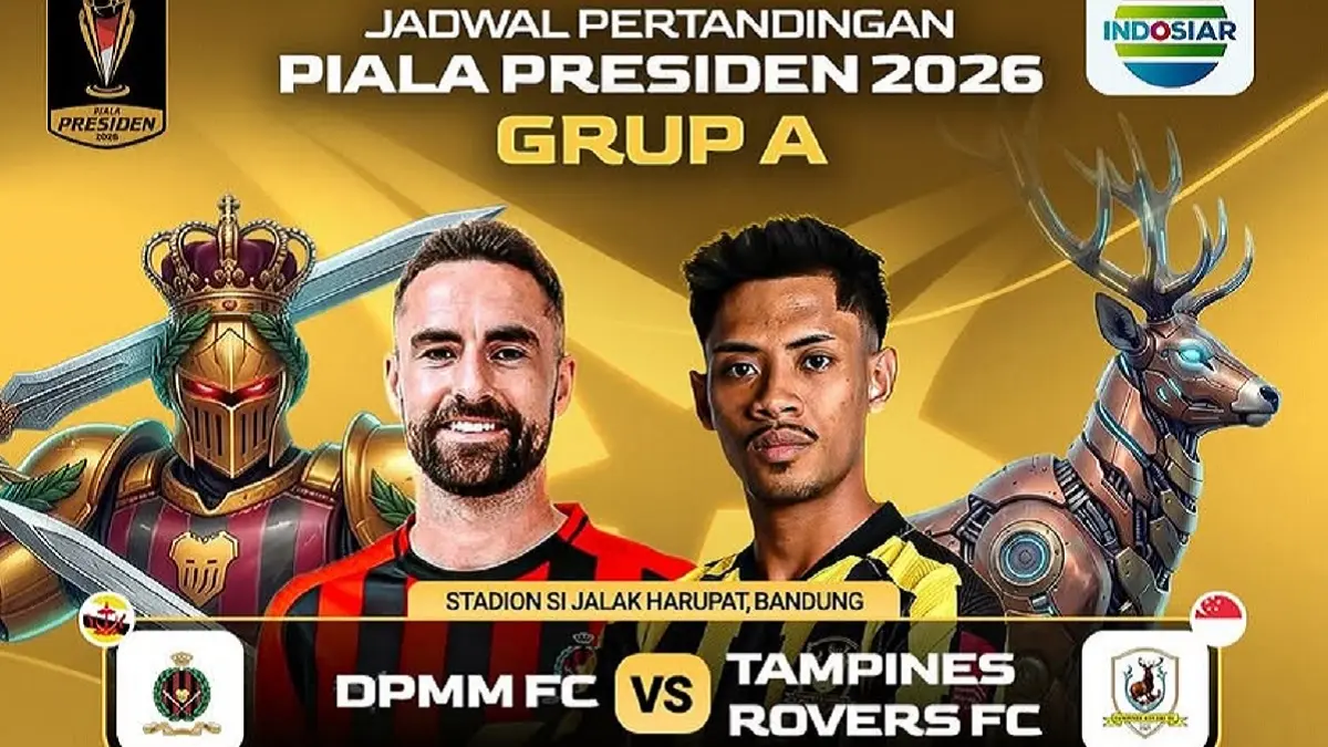 DPMM FC dan Tampines Rovers FC membuka persaingan Grup A Piala Presiden 2026 di Stadion Si Jalak Harupat, Sabtu (25/7). Kedua tim mengincar kemenangan perdana sekaligus menguji kesiapan menuju musim kompetisi baru. (Sumber: Instagram @sports.indosiar)