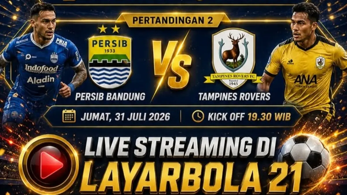 Persib Bandung dan Tampines Rovers akan saling menjegal di Stadion Si Jalak Harupat, Kabupaten Bandung pada lanjutan penyisihan Grup A Piala Presiden 2026, Jumat (31/7/2026) malam WIB. (Sumber: Instagram @layarbola21_id) 