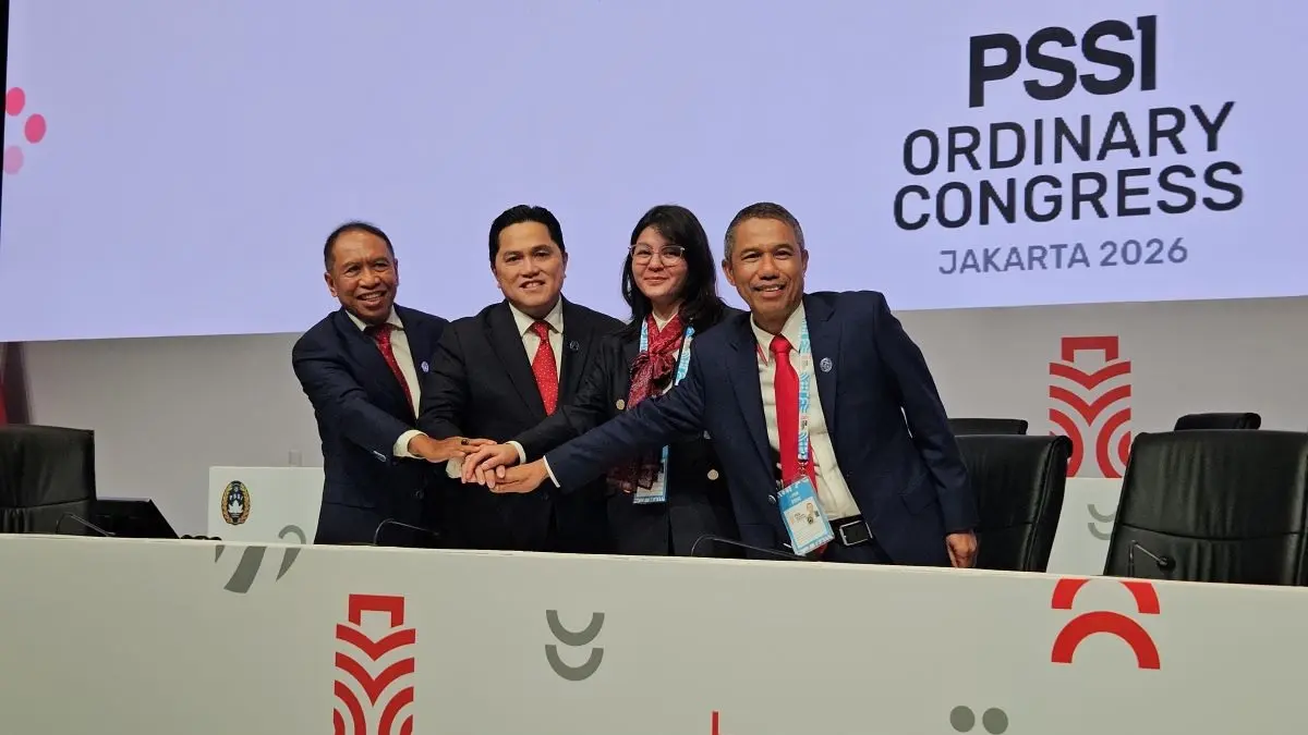 Kongres PSSI 2026 yang digelar di Jakarta pada Senin (3/8/2026) telah mengesahkan perubahan nama untuk dua tim yang akan mengarungi kompetisi BRI Super League musim 2026-2027; Malut United menjadi Java United FC dan Adhyaksa FC berganti identitas menjadi Isen Mulang FC. (Sumber: Yuwantoro Winduaji/Okezone)