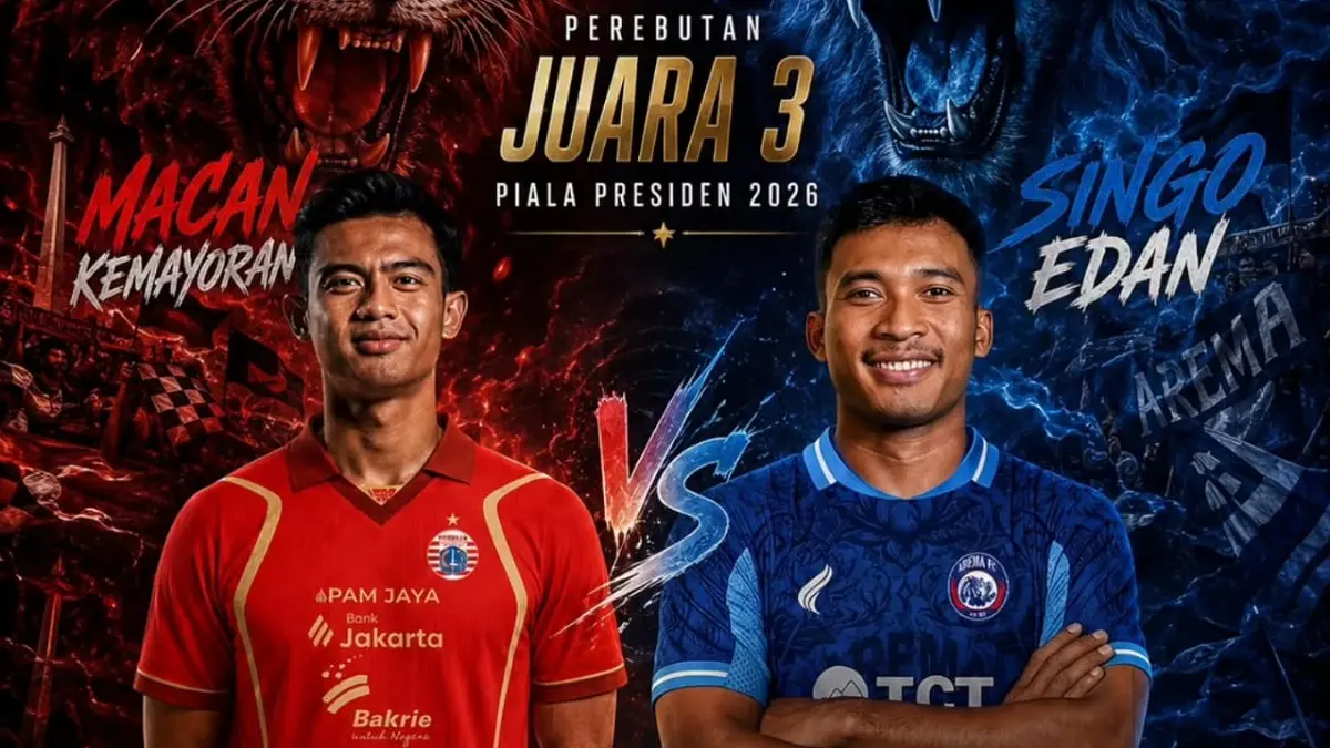 Persija Jakarta dijadwalkan menghadapi Arema FC di Stadion Kapten I Wayan Dipta, Gianyar, Bali dalam laga perebutan posisi ketiga Piala Presiden 2026, Kamis (6/8/2026) sore WIB. (Sumber: Instagram @boladuniajeh)