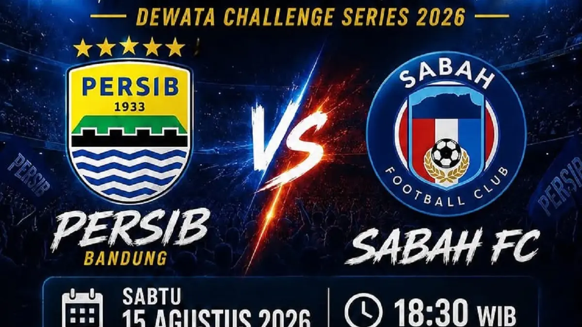 Persib Bandung dijadwalkan menghadapi Sabah FC pada ajang Dewata Challenge Series 2026 di Stadion Kapten I Wayan Dipta, Gianyar, Bali, Sabtu (15/8/2026) malam WIB. (Sumber: Instagram @teraskopi_bdg dan infonobarpersib_)