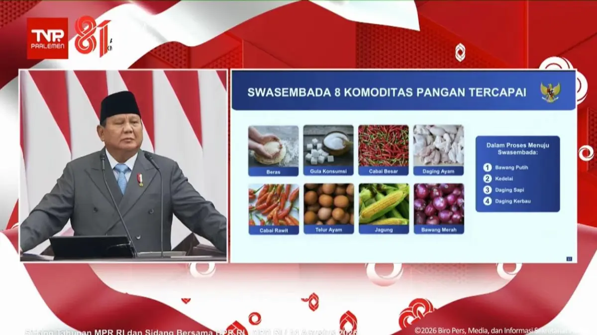 Pidato kenegaraan Presiden Prabowo soal swasembada pangan.(YouTube)