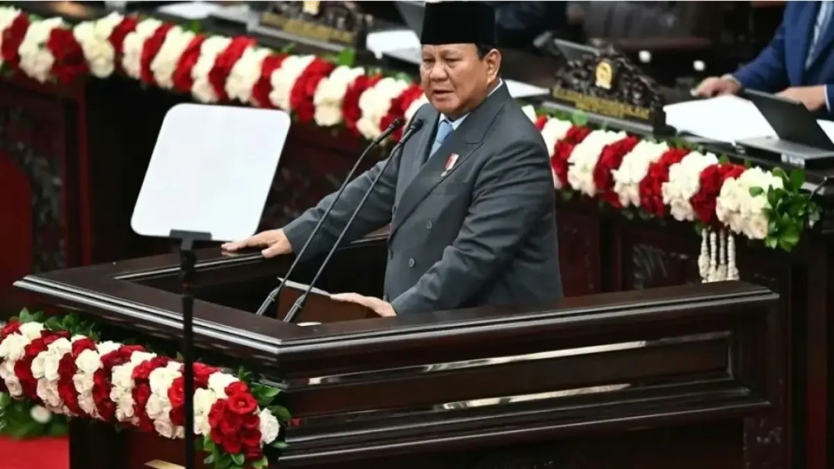 Presiden Prabowo Subianto menyampaikan pidato kenegaraan tahun lalu.(Dhemas/Antara Foto)