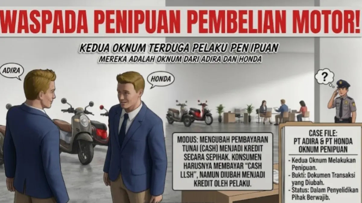 Dugaan penipuan oknum Adira Finance dan Honda.(Ilustrasi AI)