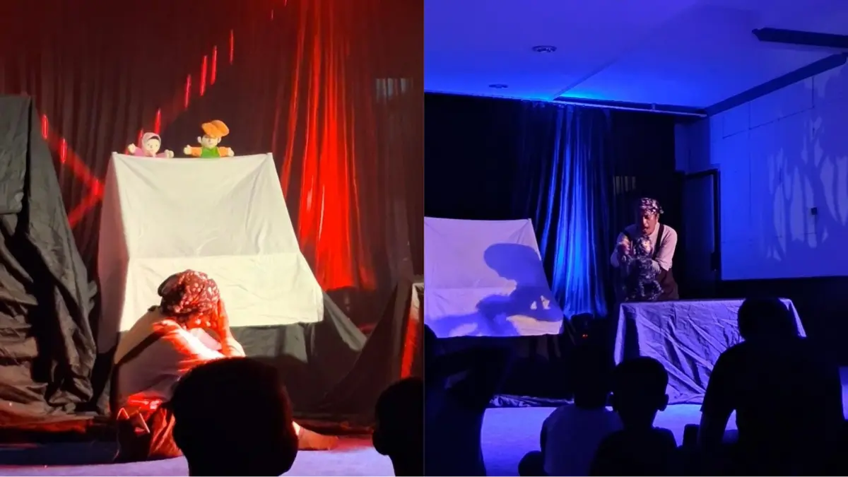 Teater boneka mengambil tema Owa yang terdampak karhutla.(Agus Pramono/kaltengpos.jawapos.com)