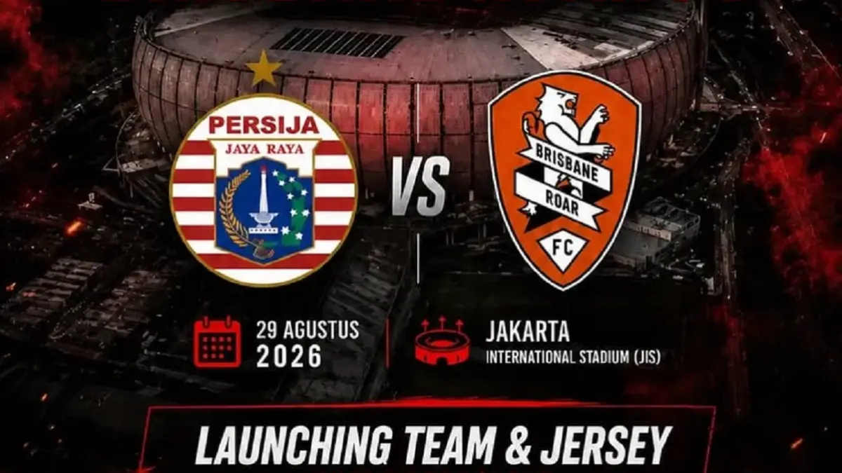 Persija Jakarta bersiap menjajal kekuatan Brisbane Roar dalam laga uji coba internasional yang digelar di Jakarta International Stadium (JIS), Sabtu (29/8/2026) malam WIB. (Sumber: Instagram @jakmaniagreged)