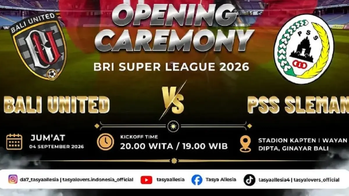 Bali Unites akan menjajal kekuatan PSS Sleman di Stadion Kapten I Wayan Dipta pada pekan pembuka BRI Super League 2026/2027, Jumat (4/9/2026) malam WIB. (Sumber: Instagram @tasyalovers_tw) 