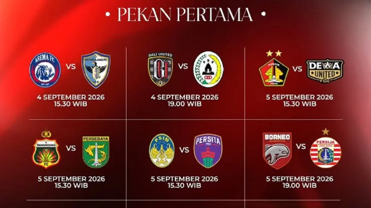 Pekan pertama kompetisi BRI Super League 2026/2027 akan menyajikan 9 laga menarik dengan beberapa big match yang patut disaksikan. (Sumber: Instagram @bolasportcom)