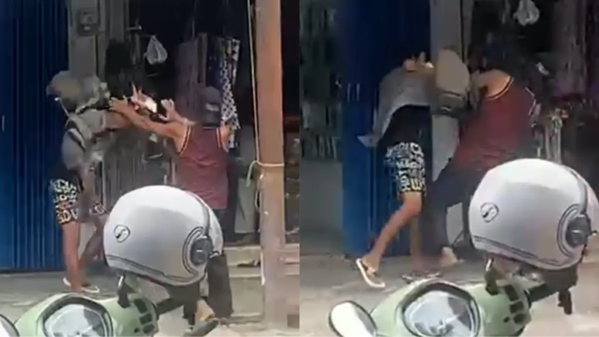 Adu jotos tukang parkir dan pria tak dikenal.(Screenshoot)
