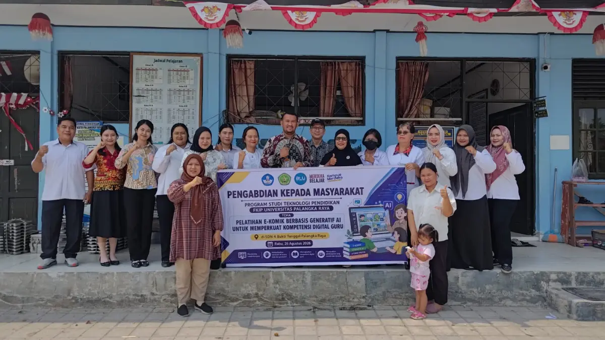 Tim Pengabdian kepada Masyarakat (PkM) Program Studi Teknologi Pendidikan Fakultas Keguruan dan Ilmu Pendidikan (FKIP) Universitas Palangka Raya bersama Peserta Pelatihan E-Komik Berbasis Generatif AI Guru SDN 4 Bukit Tunggal Palangka Raya
