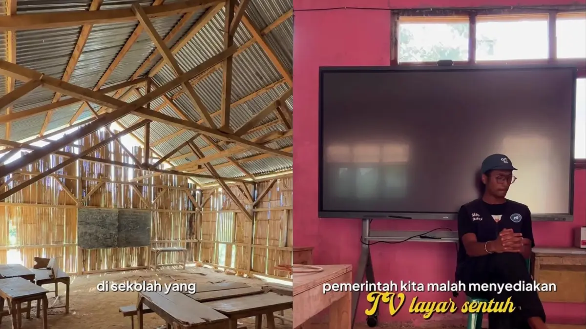 SDN Mboeng mendapat bantuan TV layar sentuh, disaat kondisi sekolah tak layak.(Facebook)
