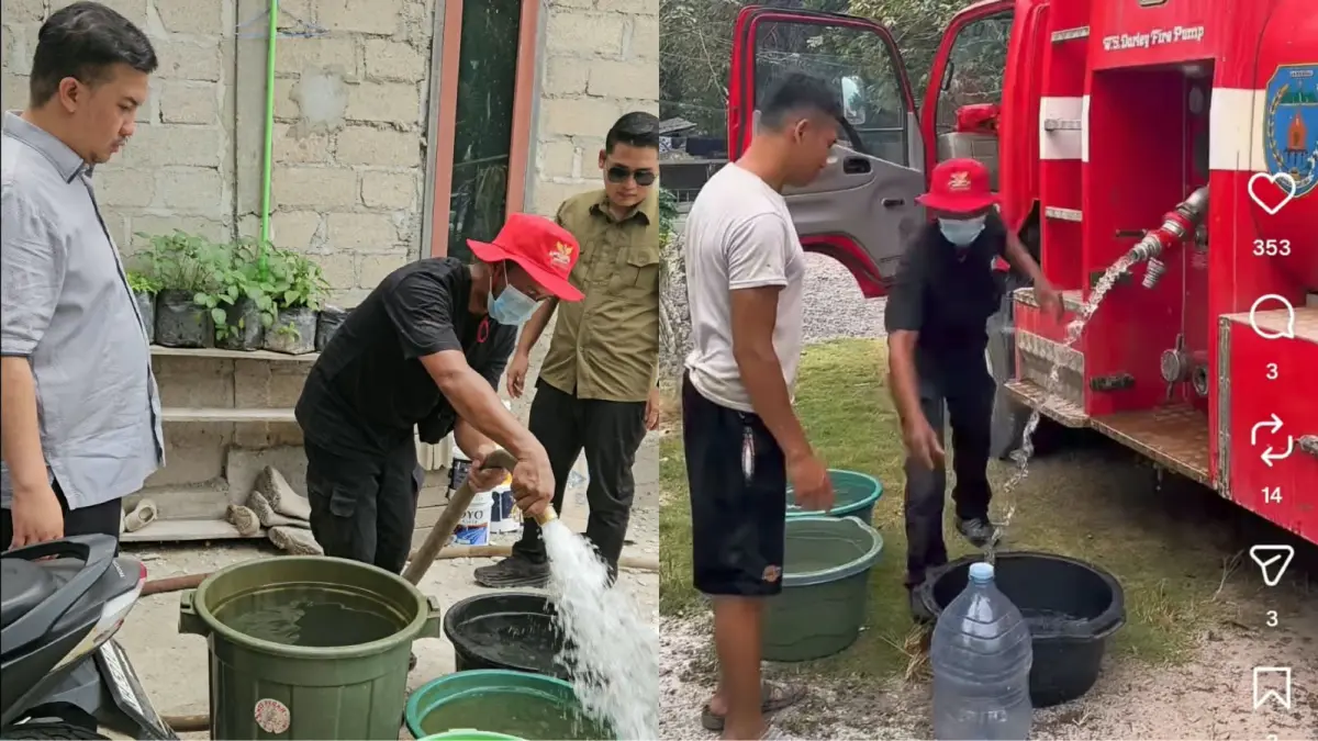 Pemkab bersama KNPI dan relawan, menyalurkan bantuan air bersih kepada masyarakat terdampak bencana kekeringan.(Ruslan/kaltengpos.jawapos.com)