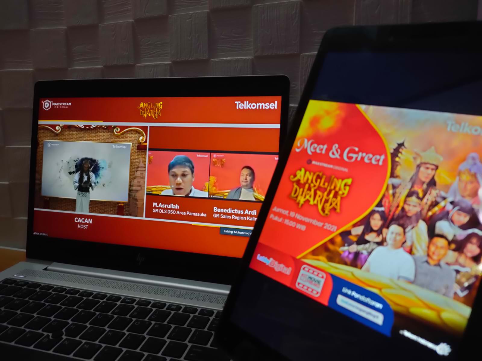 MEET & GREET : Telkomsel menggelar Meet & Greet Virtual Serial Drama Kolosal Angling Dharma, Jumat (19/11/2021).