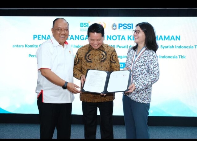 SINERGI : Penandatanganan MoU antara BSI dan KONI Pusat ini merupakan sinergi bersama seluruh stakeholders dalam rangka menyukseskan PON XXI/2024 .