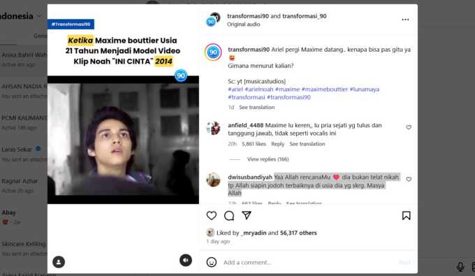 Tangkaoan layar video clip lagu Ariel Noah.