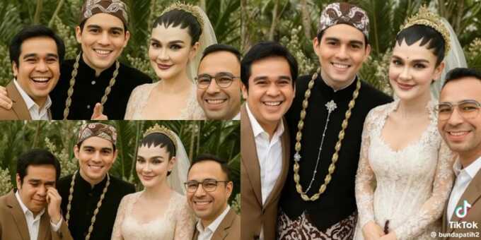 Raffi Ahmad mengedit foto pernikahan Luna Maya bareng Olga Syahputra.