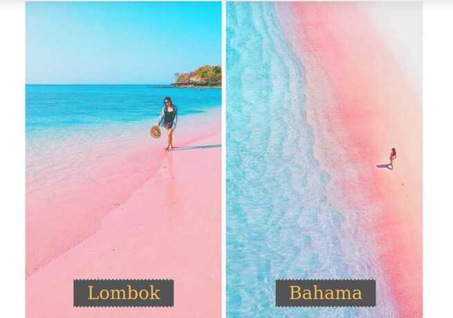 Persamaan Pantai Tangsi dan Pink Sand Beach, Bahama.