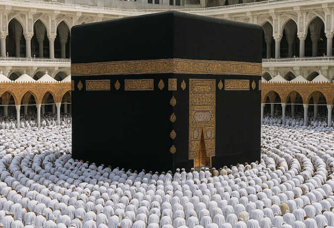 Ilustrasi: Ribuan jemaah Muslim melaksanakan salat Iduladha di sekitar Kakbah, Masjidil Haram, Makkah, Arab Saudi, sebagai bagian dari rangkaian ibadah haji.