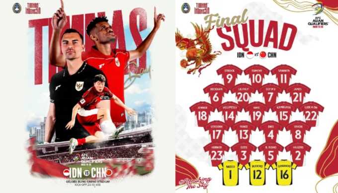 Final squad Timnas Indonesia untuk laga melawan China di Stadion Utama Gelora Bung Karno. (Sumber: Instagram/@timnasindonesia)