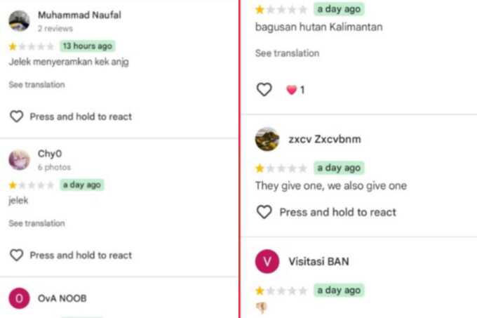 Netizen Indonesia kasih rating 1 dan komentar buruk di Google terkait Hutan Amazon.