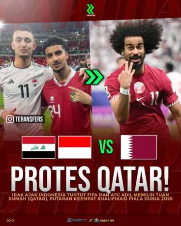 Federasi Sepak Bola Irak secara tegas menolak Qatar sebagai tuan rumah round 4 Kualifikasi Piala Dunia 2026. (Sumber: Instagram @teransfers)