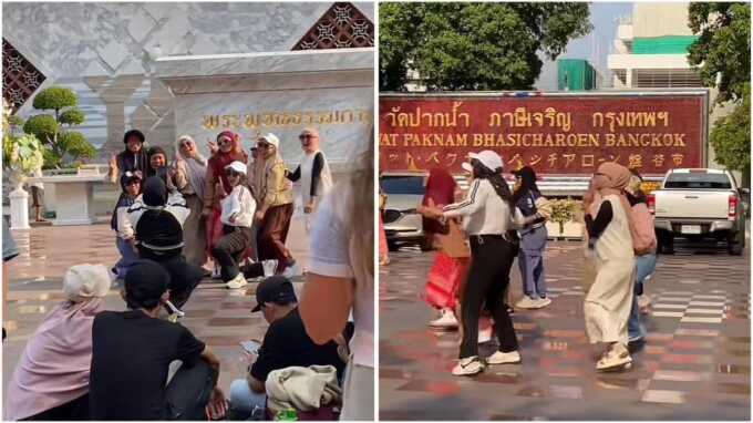 Tangkapan layar video turis Indonesia berjoget di kuil di Thailand.