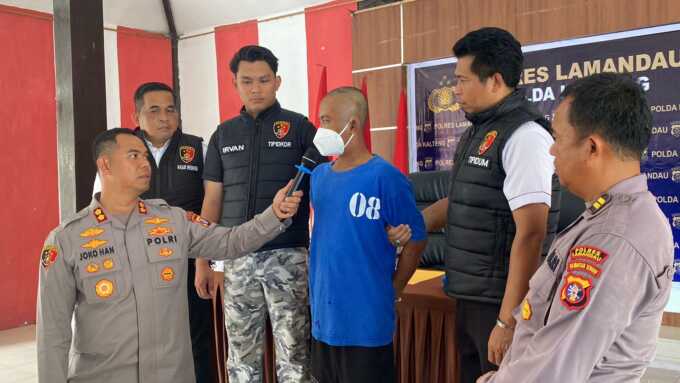 Polres Lamandau mengamankan seorang pelaku kasus pembunuh berencana. RUSLAN/ KALTENG POS