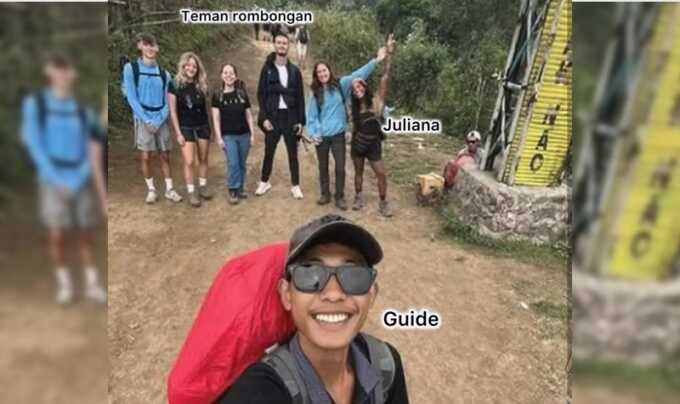 Guide Tour yang membawa Juliana Marina dan rombongan mendaki Gunung Rinjani.
