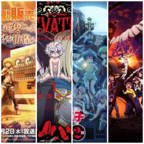 Poster Anime : Clevatess,Jidou Hanbaiki ni Umarekawatta Ore wa Meikyuu wo Samayou,Jigoku Sensei Nube,Tensei shitara Dainana Ouji Datta node, Kimama ni Majutsu wo Kiwamemasu