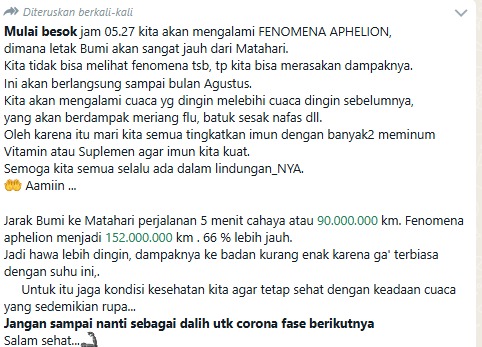Screen shoot pesan berantai Fenomena Aphelion